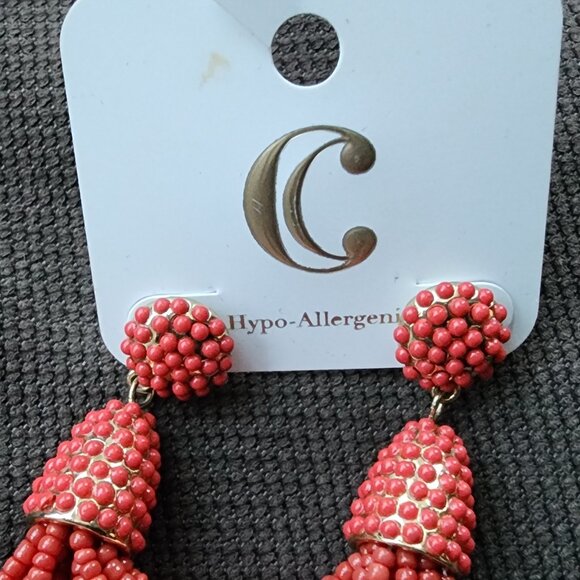 NWT Charming Charlie Orange/Pink/White Beaded Drop Dangle Earrings - Picture 8 of 10